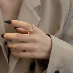 Octagon 18K Gold Cubic Zirconia Pearl Anti Tarnish Adjustable Ring For Women