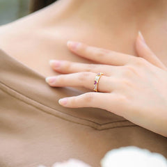 Love Heart 18K Gold Cubic Zirconia Crystal Anti Tarnish Free Size band Ring For Women