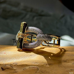 Curb Lock Cubic Zirconia 18K Gold Silver Anti Tarnish Dual Finger Adjustable Ring For Women