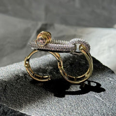 Curb Lock Cubic Zirconia 18K Gold Silver Anti Tarnish Dual Finger Adjustable Ring For Women