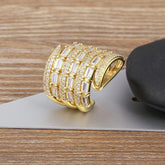 Baguette Layer Surface Cubic Zirconia 18K Gold Anti Tarnish Adjustable Ring For Women