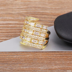 Baguette Layer Surface Cubic Zirconia 18K Gold Anti Tarnish Adjustable Ring For Women