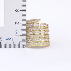 Baguette Layer Surface Cubic Zirconia 18K Gold Anti Tarnish Adjustable Ring For Women