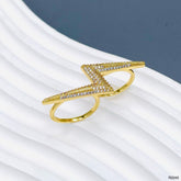 Lightning Cubic Zirconia 18K Gold Anti Tarnish Adjustable Dual Finger Ring For Women