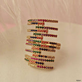 Rainbow Cubic Zirconia Crystal Multicolour 18K Gold Anti Tarnish Adjustable Ring For Women