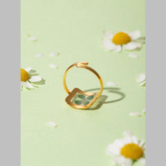 Clover Square Transparent Flower Green 18K Gold Anti Tarnish Free Size Ring For Women