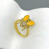 Honey Bee Cubic Zirconia Enamel Yellow 18K Gold Anti Tarnish Adjustable Ring For Women