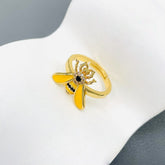 Honey Bee Cubic Zirconia Enamel Yellow 18K Gold Anti Tarnish Adjustable Ring For Women