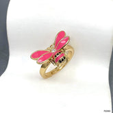 Honey Bee Cubic Zirconia Enamel Pink 18K Gold Anti Tarnish Adjustable Ring For Women