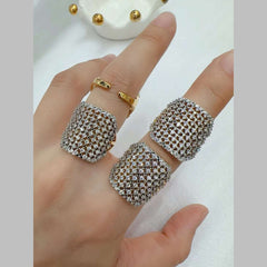Studded Filigree Surface Cubic Zirconia 18K Gold Silver Anti Tarnish Free Size Ring For Women