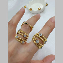 Star Layer Cubic Zirconia 18K Gold Silver Anti Tarnish Free Size Ring For Women