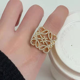 Filigree Square 18K Gold Cubic Zirconia Anti Tarnish Free Size Ring For Women