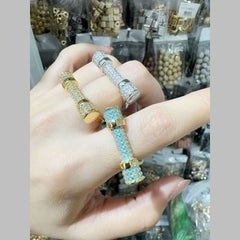 Studded Barrell Cubic Zirconia 18K Gold Anti Tarnish Free Size Ring For Women