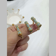 Studded Barrell Cubic Zirconia 18K Gold Anti Tarnish Free Size Ring For Women