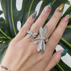 Exquisite Dragonfly Cubic Zirconia Silver Anti Tarnish Free Size Ring For Women