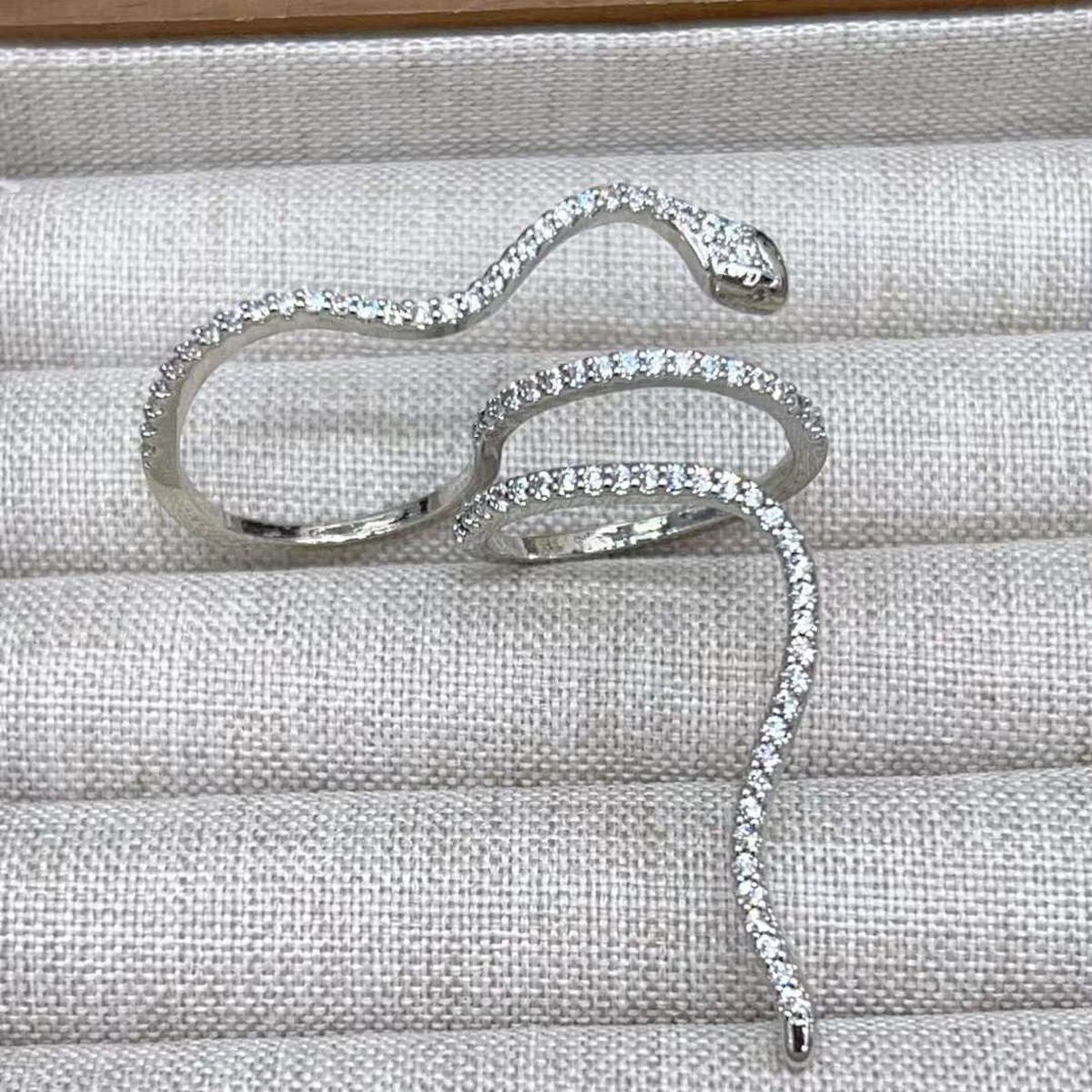 Snake Cubic Zirconia Silver Anti Tarnish Adjustable Dual Finger Ring For Women