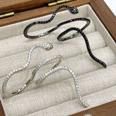 Snake Cubic Zirconia Silver Anti Tarnish Adjustable Dual Finger Ring For Women