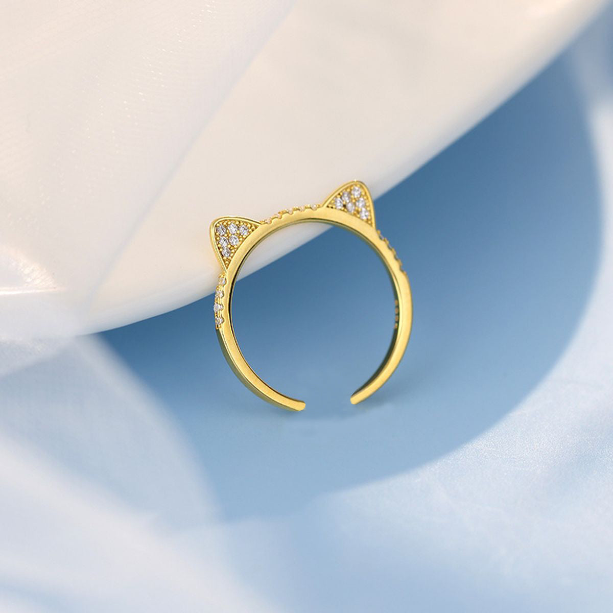 Cat Cubic Zirconia 18K Gold Anti Tarnish Adjustable Ring For Women