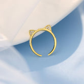 Cat Cubic Zirconia 18K Gold Anti Tarnish Adjustable Ring For Women