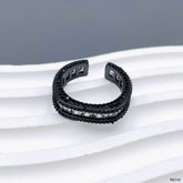 Cushion Cut Solitaire Cubic Zirconia Crystal Black Anti Tarnish Adjustable Ring For Women