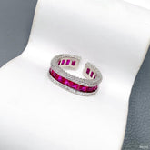 Cubic Zirconia Crystal Ruby Pink Silver Anti Tarnish Free Size Ring For Women