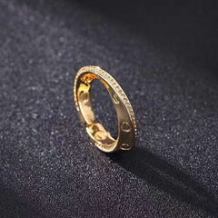 Screw Wave Cubic Zirconia 18K Gold Anti Tarnish Adjustable Ring For Women