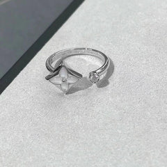 Clover Flower Cubic Zirconia Mother Of Pearl Rose Gold White Anti Tarnish Adjustable Ring For Women