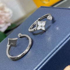 Clover Flower Cubic Zirconia Mother Of Pearl Rose Gold White Anti Tarnish Adjustable Ring For Women