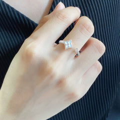 Clover Flower Cubic Zirconia Mother Of Pearl Rose Gold White Anti Tarnish Adjustable Ring For Women