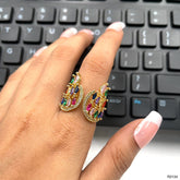 Rainbow Marquise Crystal Cubic Zirconia 18K Gold Anti Tarnish Ring For Women