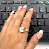 Pacman Cubic Zirconia Mother Of Pearl White 18K Gold Anti Tarnish Ring For Women
