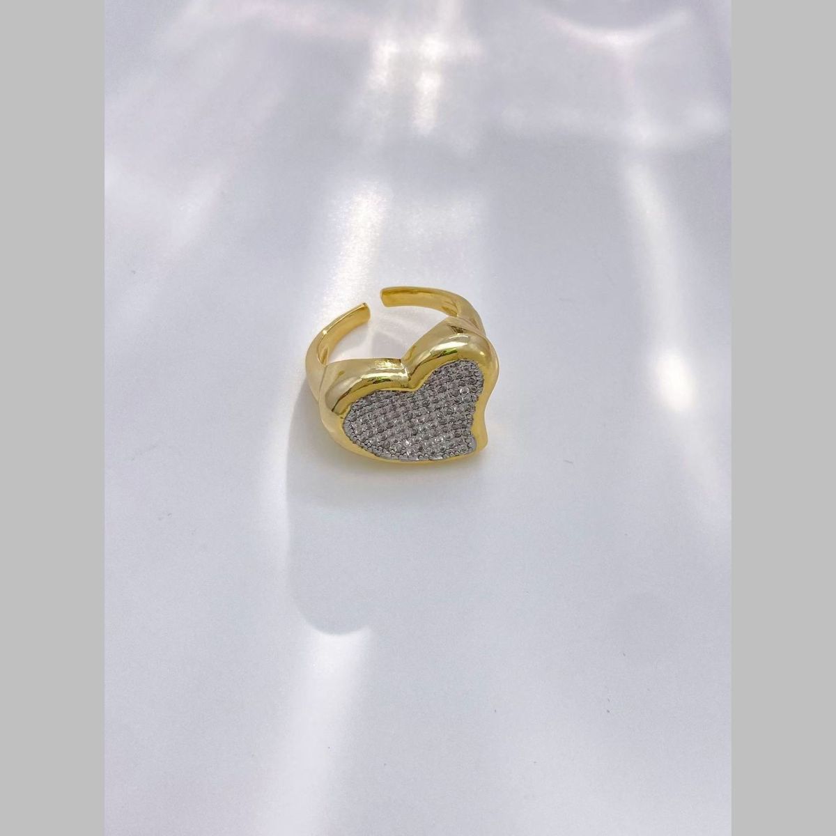Heart Cubic Zirconia 18K Gold Silver Anti Tarnish Adjustable Ring For Women