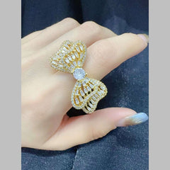 Dual Tai Bow Cubic Zirconia 18K Gold Anti Tarnish Adjustable Ring For Women