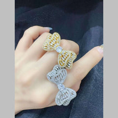 Dual Tai Bow Cubic Zirconia 18K Gold Anti Tarnish Adjustable Ring For Women