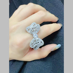 Dual Tai Bow Cubic Zirconia 18K Gold Anti Tarnish Adjustable Ring For Women