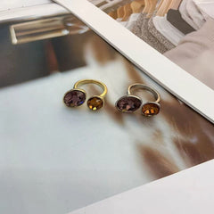 Oral Crystal Brown Purple Silver Anti Tarnish Adjustable Ring For Women