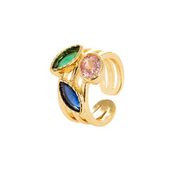 Marquise Oval Crystal multicolour 18K Gold Anti Tarnish Adjustable Band Ring For Women