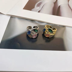 Marquise Oval Crystal multicolour 18K Gold Anti Tarnish Adjustable Band Ring For Women