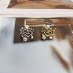 Spider Web Pearl 18K Gold Silver Anti Tarnish Adjustable Ring