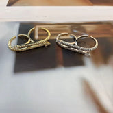 Dual Arrow Cubic Zirconia 18K Gold Anti Tarnish Adjustable Dual Finger Ring For Women