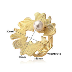 Flower Pearl 18K Gold White Anti Tarnish Adjustable Ring For Women