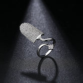 Studded Cubic Zirconia Silver Anti Tarnish Adjustable Nail Ring For Women