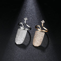 Studded Cubic Zirconia Silver Anti Tarnish Adjustable Nail Ring For Women