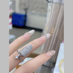 Studded Cubic Zirconia Silver Anti Tarnish Adjustable Nail Ring For Women