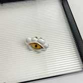 Evil Eye Enamel 18K Gold White Adjustable Ring For Women