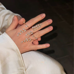 Marquise Leaf Cubic Zirconia 18K Gold Anti Tarnish Adjustable Finger Knuckle Ring For Women