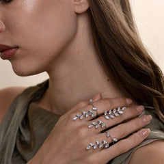 Marquise Leaf Cubic Zirconia 18K Gold Anti Tarnish Adjustable Finger Knuckle Ring For Women