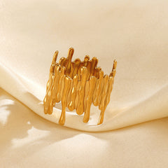 Beaten Finish 18K Gold Anti Tarnish Adjustable Ring For Women