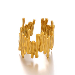 Beaten Finish 18K Gold Anti Tarnish Adjustable Ring For Women