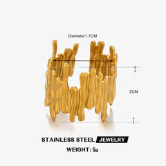 Beaten Finish 18K Gold Anti Tarnish Adjustable Ring For Women